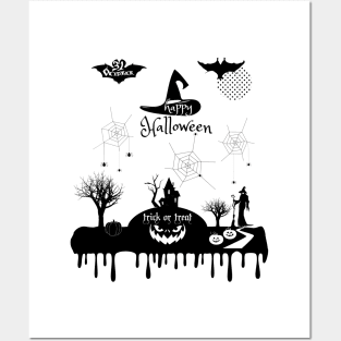 Halloween. Treat or Trick Halloween Pumpkin Magic Witch Woman Spider Posters and Art